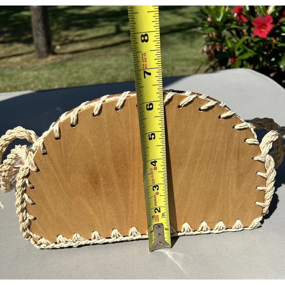 Vintage 60s Walborg Straw Rope Bag Shoulder‎ Bag Wooden Base Boho Cottagecore